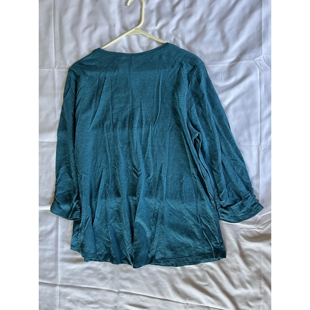 Habitat Shirt Womens Large Teal Linen V Neck 3/4 Sleeve Tunic Top Style 293436 - Picture 4 of 11